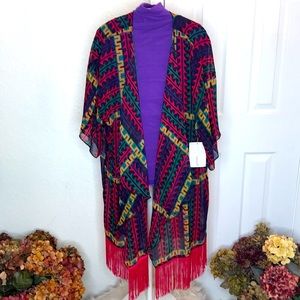 LULA ROE MONROE SHEER KIMONO FRINGE SIZE LARGE